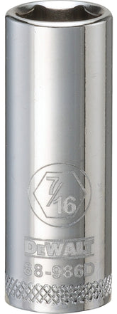 DeWALT DWMT88986OSP Drive Socket, 7/16 in Socket, 3/8 in Drive, 6-Point, Vanadium Steel, Polished Chrome